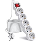 EXTRASTAR 3 Meter Extension Power Strip with 5 Sockets and Switch, for Home, Office and Travel, White 1Pc