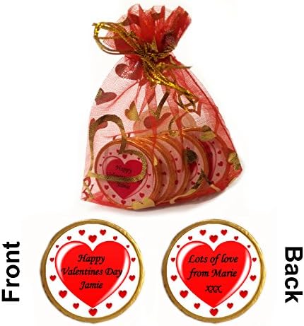 1 bag of 5 Personalised VALENTINES RED HEART CHOCOLATE COINS Anniversary Gift Boyfriend Girlfriend his hers