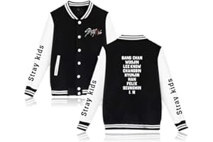NCTCITY Stray Kids Kpop Sweat-Shirts Veste de Baseball à Manches Longues Boutons Avant Longue Pullover Manche Loose Loisir Pull Tops Bang Chan Changbin Hyunjin Felix Jeongin Minho Woojin