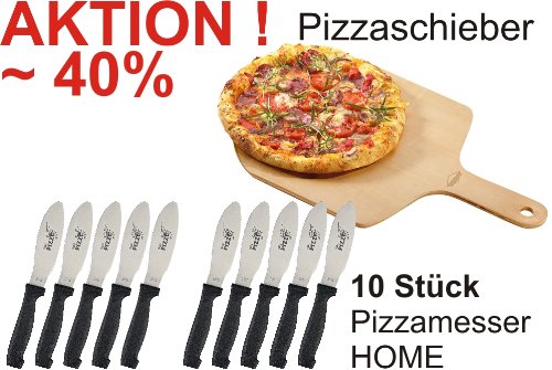 Ein Pizzaschieber und 10 Stück Pizzamesser HOME im Vorteils-Set