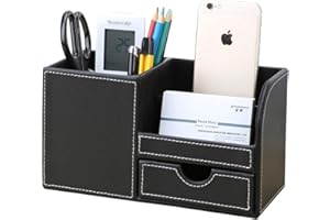 KINGFOM™ wielofunkcyjny organizer na biurko ze skóry syntetycznej z 3 przegródki, schludny na biurko, wizytówka, długopis, ołówek, telefon komórkowy, uchwyt na pilota, artykuły biurowe, organizer
