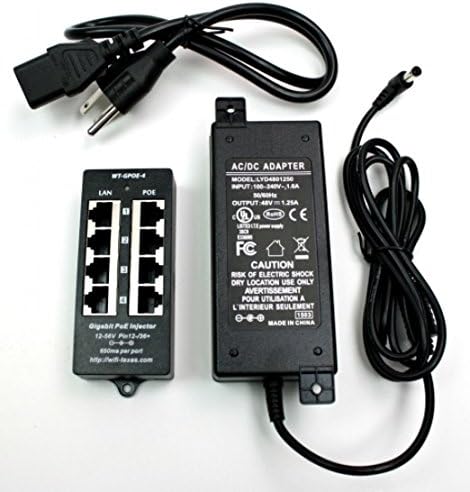 WS-POE-4-48v30w, 4 port PoE injector for 802.3af or passive 802.3at devices with 48v30w power supply