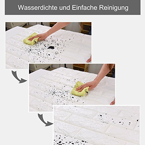 20 Stück Selbstklebend Brick Muster Tapete Wasserdicht~Tapeten Stein~Wandtapete Steine~Steinoptik Mauer~Mustertapete in Backsteinoptik~Wand-Paneele für Fernsehappara, Wände Dekoration. (20 Stücke, Weiß) - 3