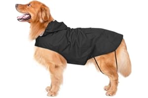 Bwiv Impermeables para Perros Grandes con Capucha Ajustable Ultra-Light Transpirable Impermeable para Mascotas Perros con Banda Reflectante Talla 3XL-6XL (3XL, Negro)