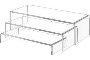 Worown 3 Pcs Acrylic Risers Display Shelf , 3 Sizes Acrylic Display Stand, Clear Risers for Party Dessert, Cupcake, Funko POP Figure Toys, Jewelry, Perfume Cosmetics