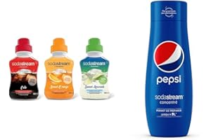 Sodastream Lot de 3 Concentrés Saveur Cola/Orange/Limonade 500ml & Concentré Pepsi 440ml