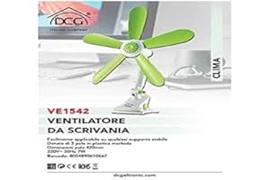 DCG VENTILATORE DA SCRIVANIA – VE1542. Facilmente applicabile su qualsiasi supporto stabile. Dotato di 5 pale in plastica morbida. Dimensioni pala 420mm