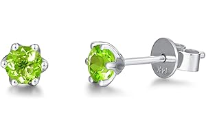 FANCIME Solid 14 Carat 585 White/Yellow/Rose Gold Small Stud Earrings with Natural Gemstone London Blue Topaz Aquamarine Amethyst Garnet Citrine Tourmaline Peridot Jewellery for Ladies Girls - Diameter: 5mm