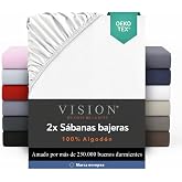 Vision Set of 2 Bed Sheets 90 x 200 cm &ndash; Colour: White &ndash; 100% Cotton 57 Thread Count &ndash; 4 Elastic Corners &ndash; 30 cm Hat