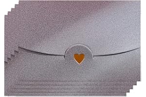 ‎LA LLARETA Mini Briefumschläg, 50 Stück Geschenkkarte Umschlag, Mini Umschläge Silber, mit Herz Verschluss, für Diy GeschenkKarten Weihnachten Valentinstag Geburtstagsfeier Geschenk Card(Silber)