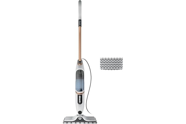 Shark SteamSpot avec technologie Steam Blaster pour sols durs, Balai vapeur léger, Sans produit chimique, Réservoir d’eau amovible, 2 tampons Dirt Grip lavables en machine, Blanc et Cuivre S2001EU