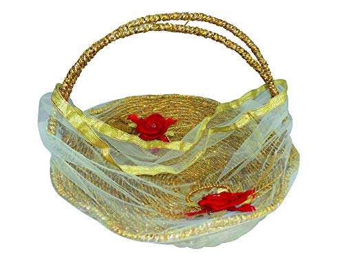 Fully Decorative Baskets for Home Gift Item Anniversary Ring Ceremony and Bangle Ceremony Use Net Baskets Golden 50 Gram Pack of 1