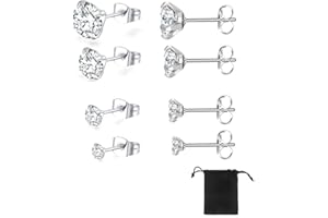 SJBAUTYO 4 paia di orecchini d'argento,Set Orecchini Nichel Free Anallergici Donna,Orecchini Punto Luce Zirconi Acciaio Chirurgico,per Donna Uomo,3, 4, 5,6 mm