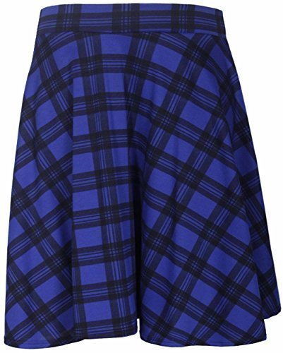 Purple HangerWomens New Tartan Check Printed Ladies Stretch Elasticated Waistband Fit Flared Skater Skirt Plus Size