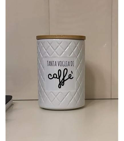 Barattolo Caff&egrave; In Gres Valladolid 750ml - Coperchio In Bamb&ugrave; Con Guarnizione, Design Elegante