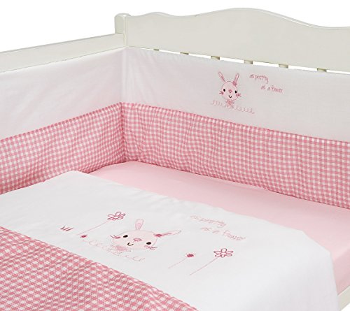 Pink Rabbit 3 Piece Bedding(quilt,bumper & fitted sheet) Bale Set - Baby Girls Nursery Cot bedding