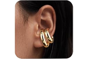 ALEXCRAFT Boucles d’oreilles manchette d’oreille femmes sans trou en acier inoxydable 2 pièces grand et petit clip-on créoles