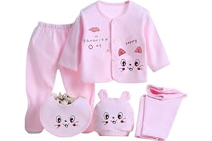 GAJAOUS 5PCS Newborn Baby Boys Girl's Cotton Grow Top Hat Pants PlaySuit Sets Outfit