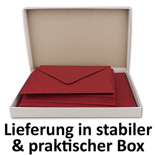 Faltkarten SET mit Umschlägen & Einlegern DIN A6 / C6 in Dunkelrot / Weinrot | 25 Sets | Doppel-Karten & Briefumschläge aus Premium-Papier, 14,8 x 10,5 cm | in stabiler Karton-Box | bedruckbare Postkarten mit weißem Einlegeblatt | ideal für Weihnachten, Grußkarten und Einladungen | Serie FarbenFroh aus dem Hause GUSTAV NEUSER - 6