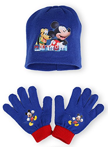 Disney Mickey Mouse Hat and Gloves Set 3-8 years-780-329 (Blue)