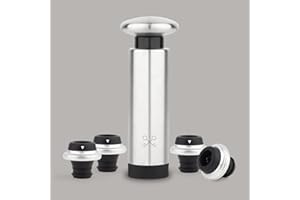 LES PETITS CHAMPS Pompe Sous Vide Manuelle, Conservation du Vin jusqu'à 7 jours, Corps en Acier Inoxydable, Accessoires 4 Bouchons à Vin