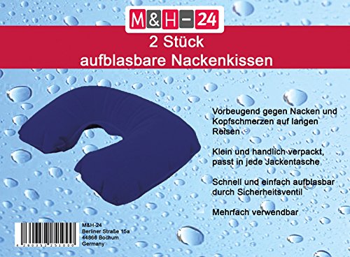 2er Set Reise-Nackenkissen / Nackenhörnchen aufblasbar, aufblasbares Reise-Kissen für Flugzeug Urlaub Reise M&H-24 - 3
