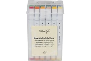 MR. WONDERFUL Mr Wonderful - Set de 24 marcadores de colores de doble punta - Punta fina para escribir y Punta más gruesa para destacar textos - Estuche transparente