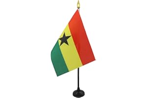 AZ FLAG - Ghana Table Flag 4'' x 6'' - Ghanaian Mini Desk Flag 100% Polyester 15 x 10 cm - Office Mini Banner with 10'' Pole - Golden Spear