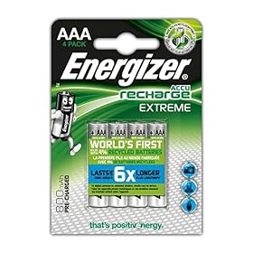 Energizer Recharge Extreme – Piles Rechargeables AAA (Lot de 4) – 800 mAh NiMH – pré-chargées – Puissance Longue durée – Emballage 100% Recyclable et sans Plastique