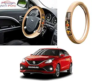 Auto Pearl - Ring Type Car Steering Wheel Cover Universal Genuine PU Non-Slip Natural Rubber Well Padded Grip Breathable Leatherite for - Baleno RS 2019 (Chromium Om Namah Shivay Beige)