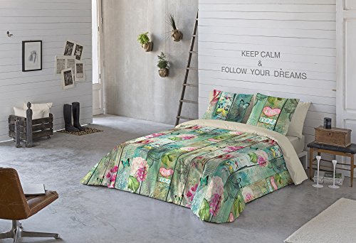 NATURALS Lovers algodón, Verde/Beige, Cama 150 (240 x 220 cm + 2/45 x 90 cm)