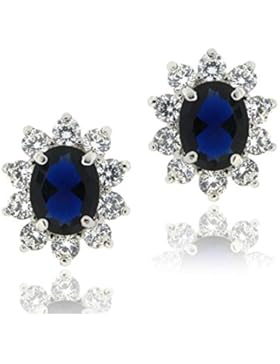Sterlingsilber Blau & Klare ovaler Zirkonia Ohrringe