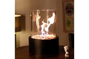 ‎JHY DESIGN JHY DESIGN Extra Large Portable Table Fireplace Fire Pit with Glass Bowl, Clean Burning with Bio-Ethanol Without Ventilation 22 × 28 cm for Indoor and Outdoor Patio Wedding Party - Black