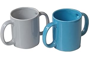 ANCIENTIMPEX Ancient Impex Keramikbecher mit zwei Griffen, für sicheren Halt, 350 ml, Blau, Grau, 2 Stück