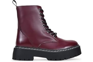 BOSANOVA Botas Militares Estilo Punk confeccionadas en Piel Vegana con Plataforma Dentada y Cordones hasta la Parte Superior. Cierre con Cremallera. Calzado para Mujer