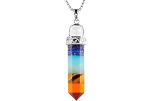 KYEYGWO Heilstein Punkt Anhänger Halskette für Damen und Herren, Hexagon Versilbertes Reiki Chakra Poliertes Steinpendel für Unisex