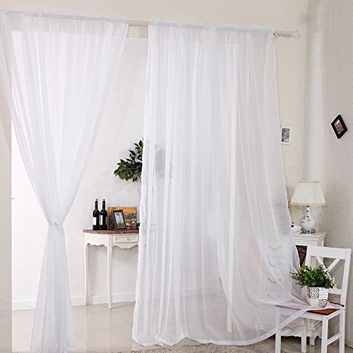 2 Stück Gardine Vorhang transparent aus Voile Dekoschal 140x230cm Weiß