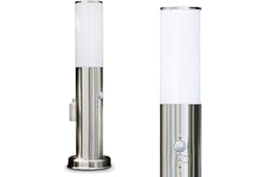 HOFSTEIN Borne d’éclairage Caserta avec détecteur de mouvement et prise, en acier et plastique étanche, luminaire d'extérieur (IP44) de 45 cm de haut pour une ampoule E27, ampoule(s) non incluse(s)