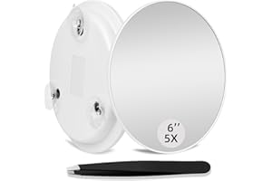 HMGGOOFA 5X Magnifying Mirror, 6'' Makeup Mirror with 5X Magnification, 5X Magnifying Mirror with Suction Cups, Large Makeup Magnifying Mirror Compact Magnified Mirror, Travel Makeup Magnification and Tweezers