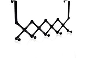 Atliberswo Perchero puerta, Colgador puerta, ajustable, de 10 a 45 cm, sin necesidad de taladrar, para cocina, baño, pasillo y dormitorio, color negro (grosor máximo: 4,5 cm)