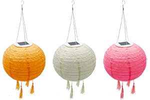 LUMI JARDIN Lot de 3 lampion solaire lanterne chinoise 3 couleurs rose crème et orange LED blanc chaud SHANGRI LA ∅20cm