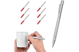 WUSJCOF 1 Anreissnadel aus Wolframstahl mit 6 Ersatzspitzen, Anreißwerkzeug Set für Metall, Glas und Keramikfliesen, Magnetischem Schwanz und 15cm Stahllineal