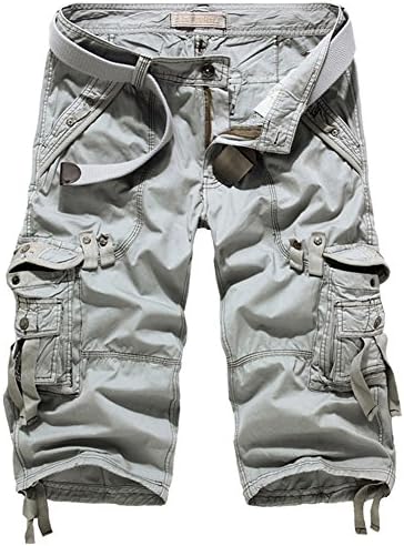 Men's Summer Casual Cotton Twill Cargo Shorts 3/4 Multi Pockets Outdoor Wear Pants(Light Grey,36)
