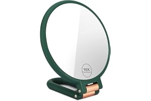 FARYODI Specchio a mano con manico, specchio cosmetico su entrambi i lati con ingrandimento 10X/1X, pieghevole doppio sided Makeup Mirror, specchio cosmetico da tavolo girevole a 360 gradi, specchio da