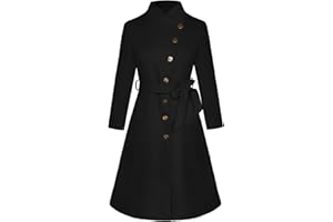 GRACE KARIN Women's Trench Coats Waisted A-line Overcoat Winter Stand Collar Single Breasted Coat Outerwear with Pockets Belted