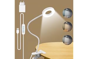 ZEYACHAN Lampe de Bureau, 3 Modes d’Éclairage &10 Niveaux Dimmable, Lampe de Lecture à Pince pour Lire et Travailler, Avec Chargeur USB,Bras d'éclairage Rotatif à 360 Degrés