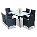 Produktbild Hengda® Sitzgarnitur 6+1 PolyRattan Gartenmöbel Schwarz Garnitur Gartengarnitur 5cm Sitzauflagen Wetterfestes Polyrattan Tisch mit Glasplatte Für Garten Terrasse