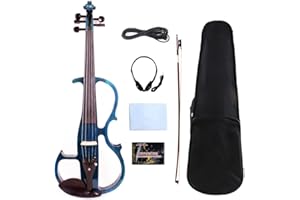WUQIMUSC Viola eléctrica de 5 cuerdas de 16 pulgadas de madera maciza con accesorios de ébano, funda de transporte y accesorios incluidos para profesionales, principiantes y estudiantes (azul, 5