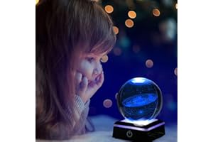ConBlom 3D Kristallkugel, 80mm Galaxie Planeten Modell Kristallkugel mit Touch Schalter Buntem Lampensockel, Kristallkugel Nachtlicht Dekorative Ornament Geschenk (B)
