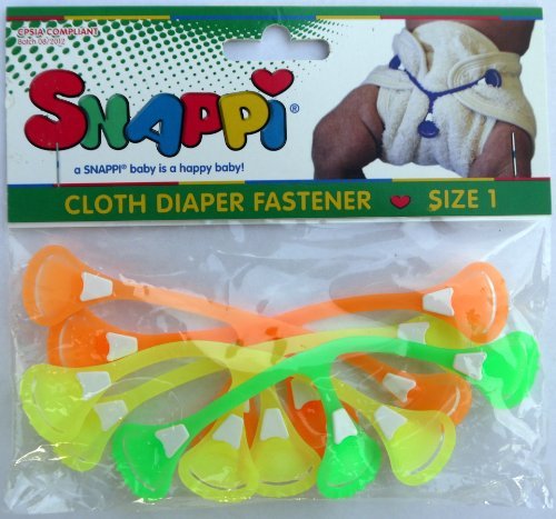Snappi Cloth Diaper Fasteners - Pack of 5 DAYGLO/NEON (2 Orange, 2 Yellow, 1 Green)
